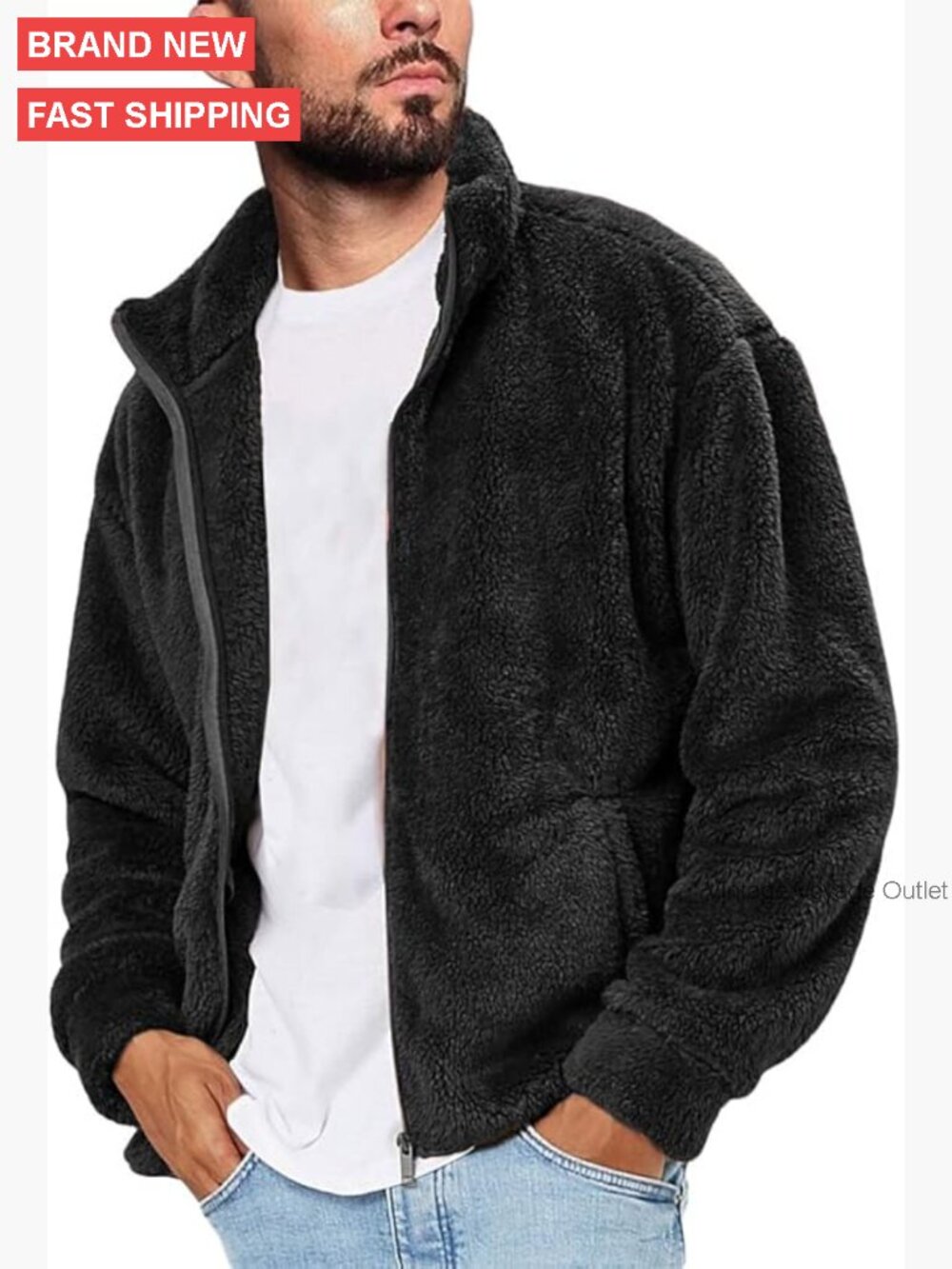 Men's Sherpa Fleece Jacket Cardigan Zip Up Loose Fit Winter Coat